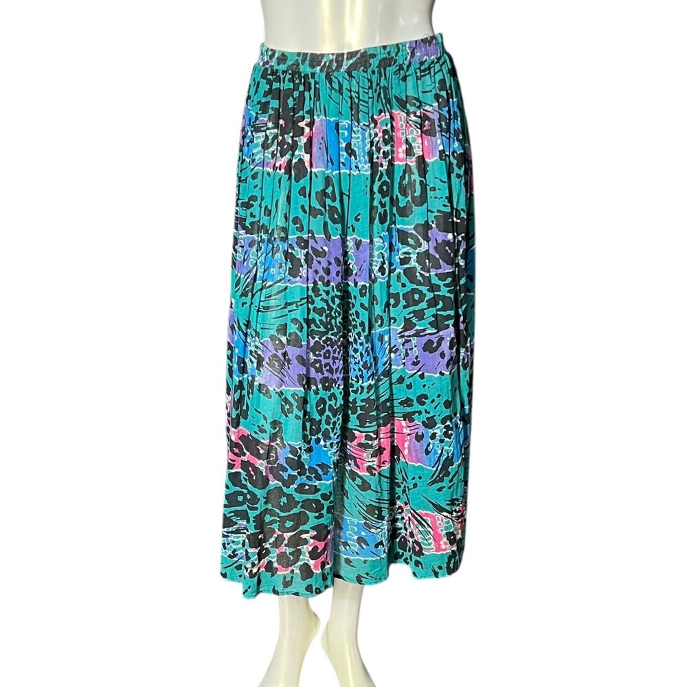 Styles To Go Small Cotton Pleated Maxi Skirt Jade Print Animal Pattern